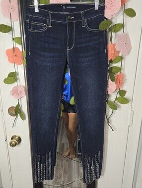 NY & Co. Super Skinny Jeans With Raw Hem And Jewel Design Sz 2 Dark Wash